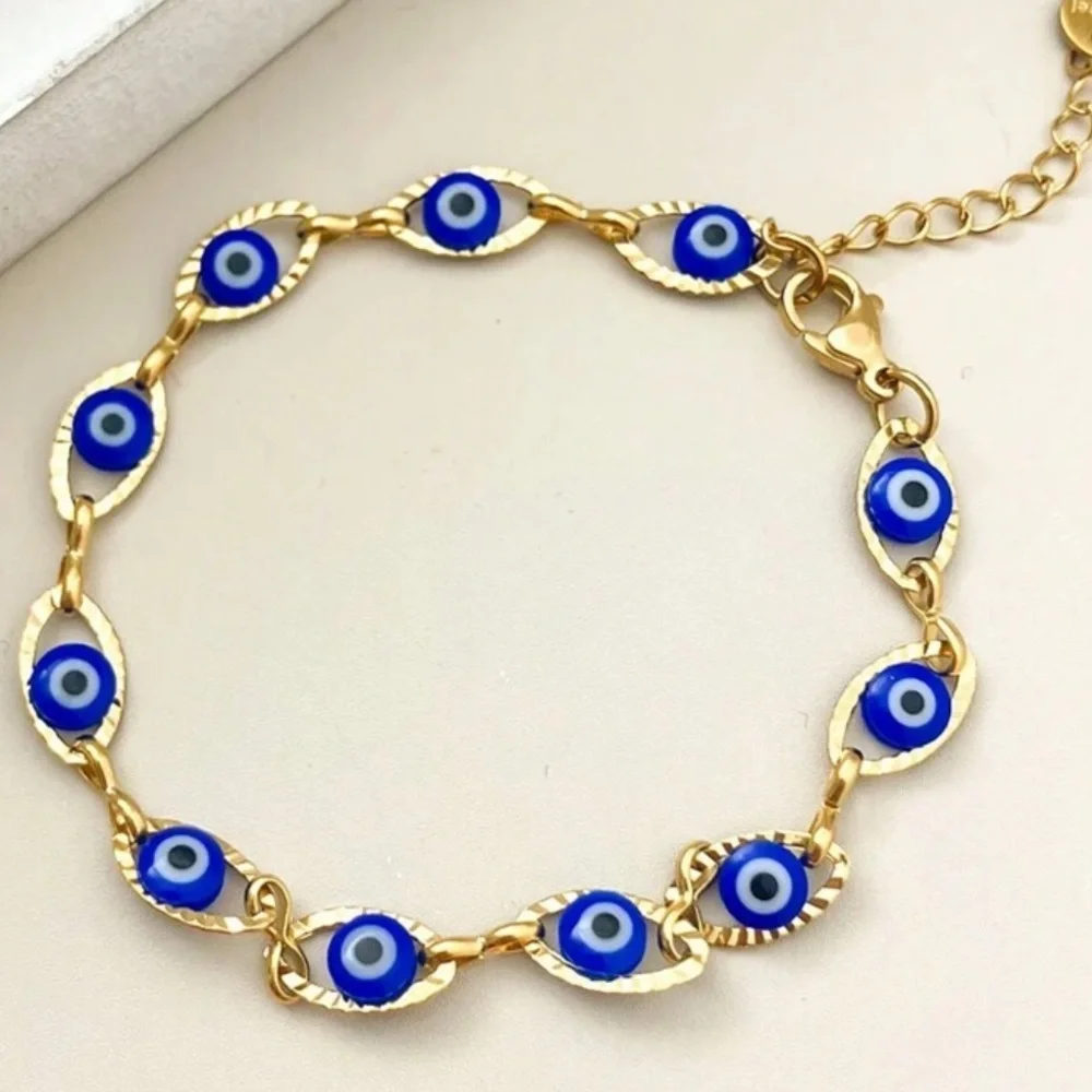 evil eye blue 18k gold bracelet summer vacation